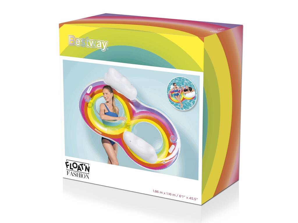 bestway float n fashion rainbow dreams double swim tube