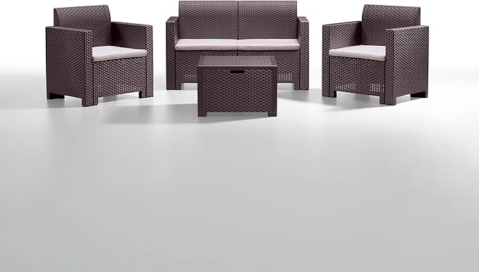 Set Nebraska da Esterno Marrone Salottino con Divano Poltrone e Tavolino