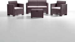 Set Nebraska da Esterno Marrone Salottino con Divano Poltrone e Tavolino
