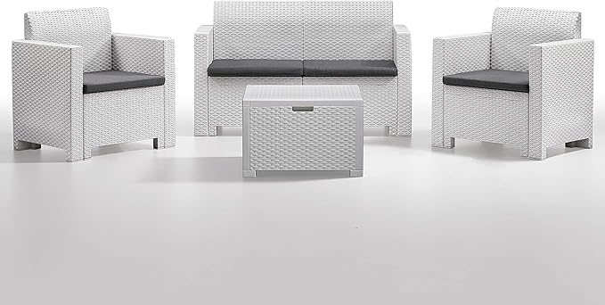 Set Nebraska da Esterno Bianco Salottino con Divano Poltrone e Tavolino