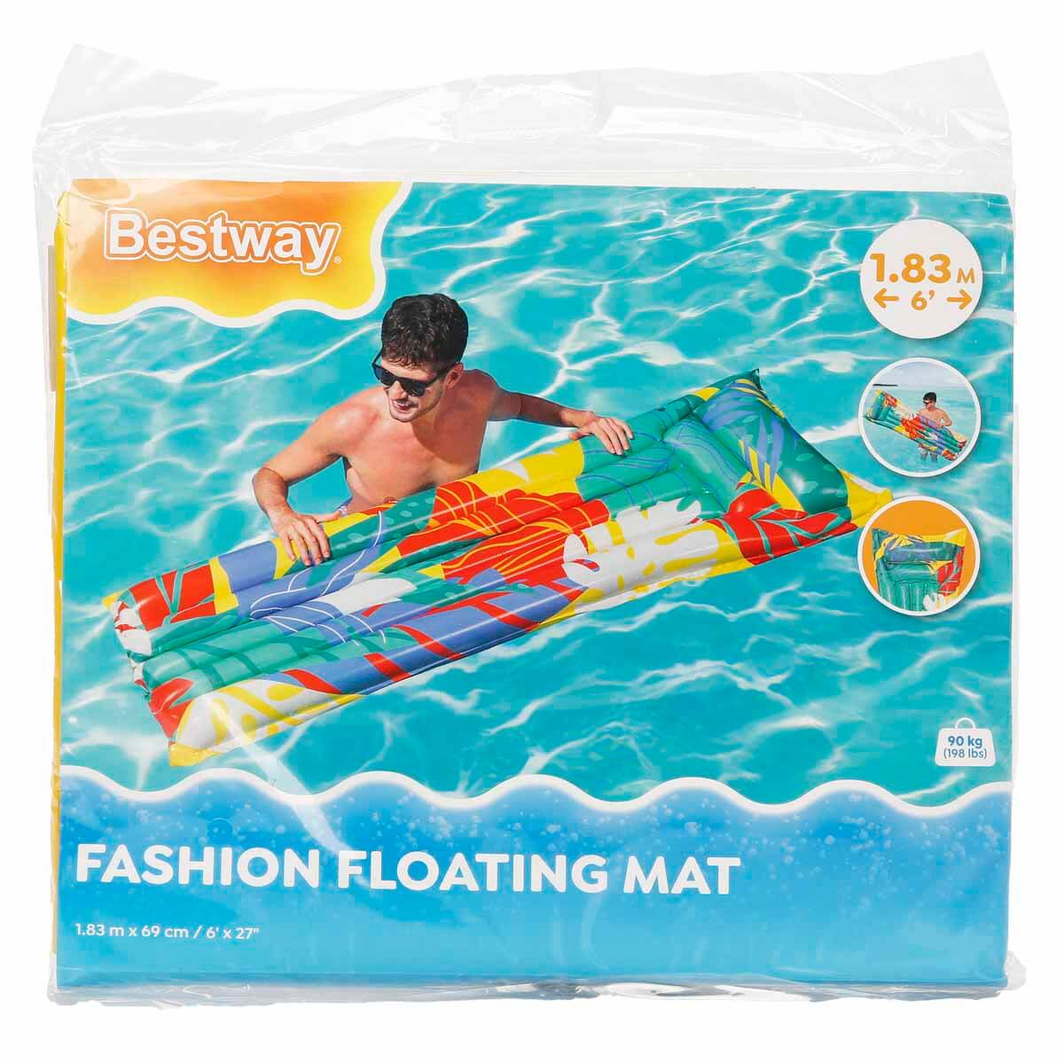 MATERASSINO MOTIVO TROPICALE 4 TUBI 183x69cm AQUA